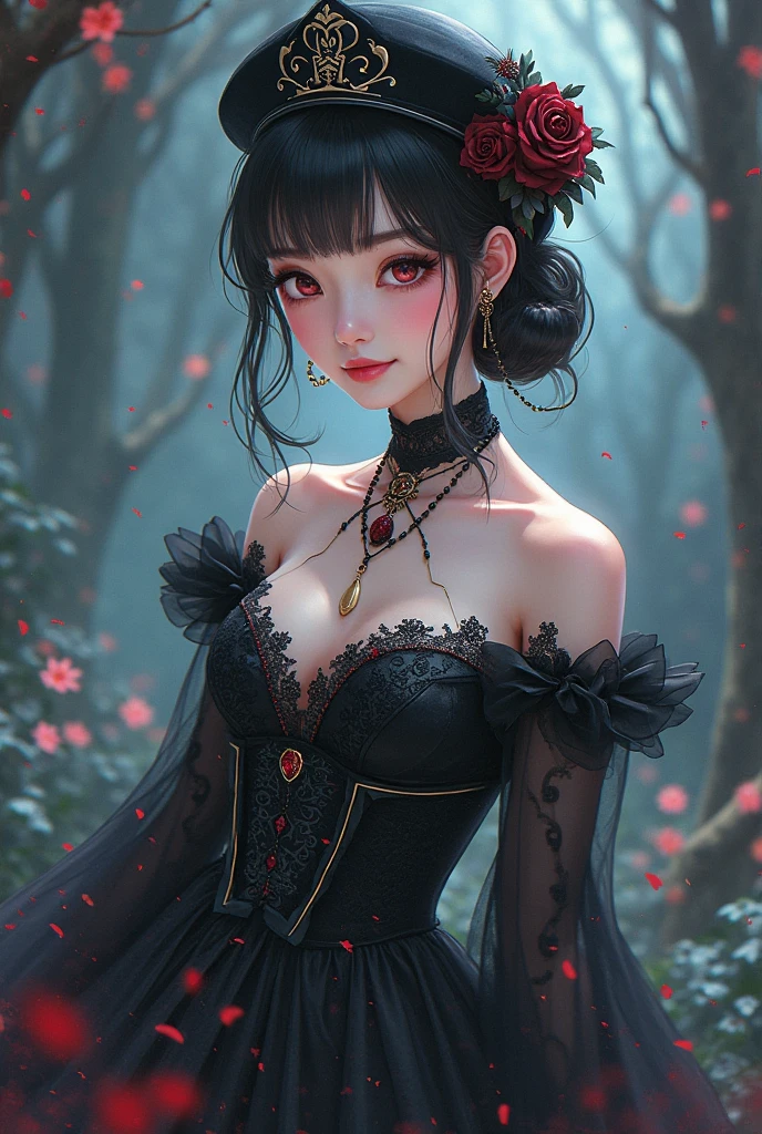 (masterpiece, best quality), photorealistic illustration, mature woman, flower dress, colorful, darl background,flower armor, orange theme,
