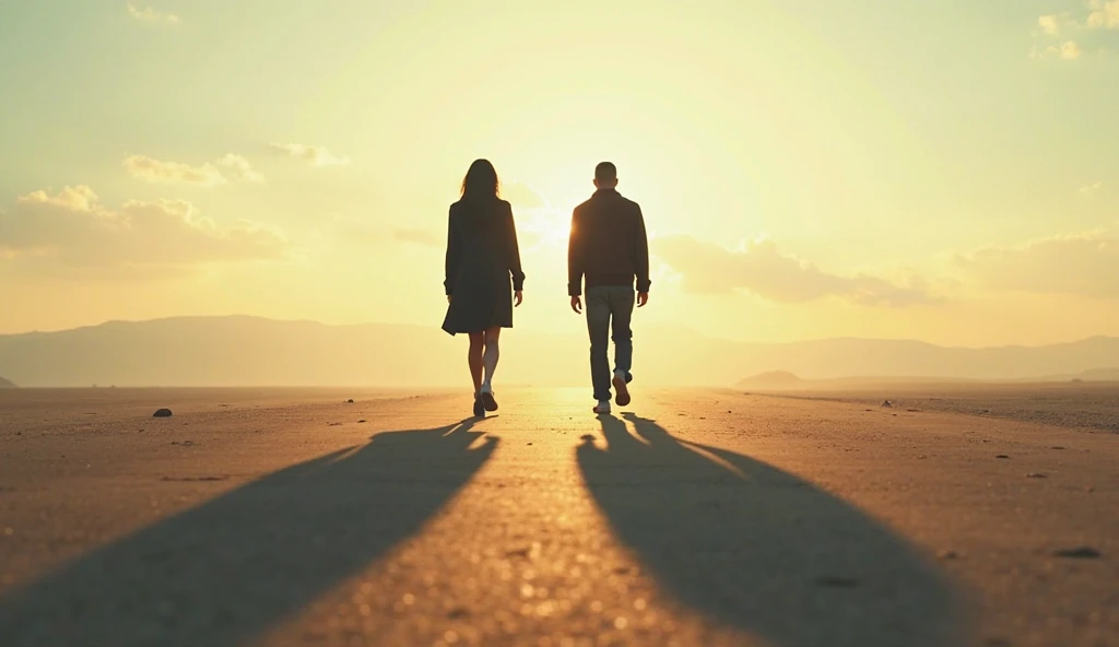 Family shadow at sunset, poignant realistic image