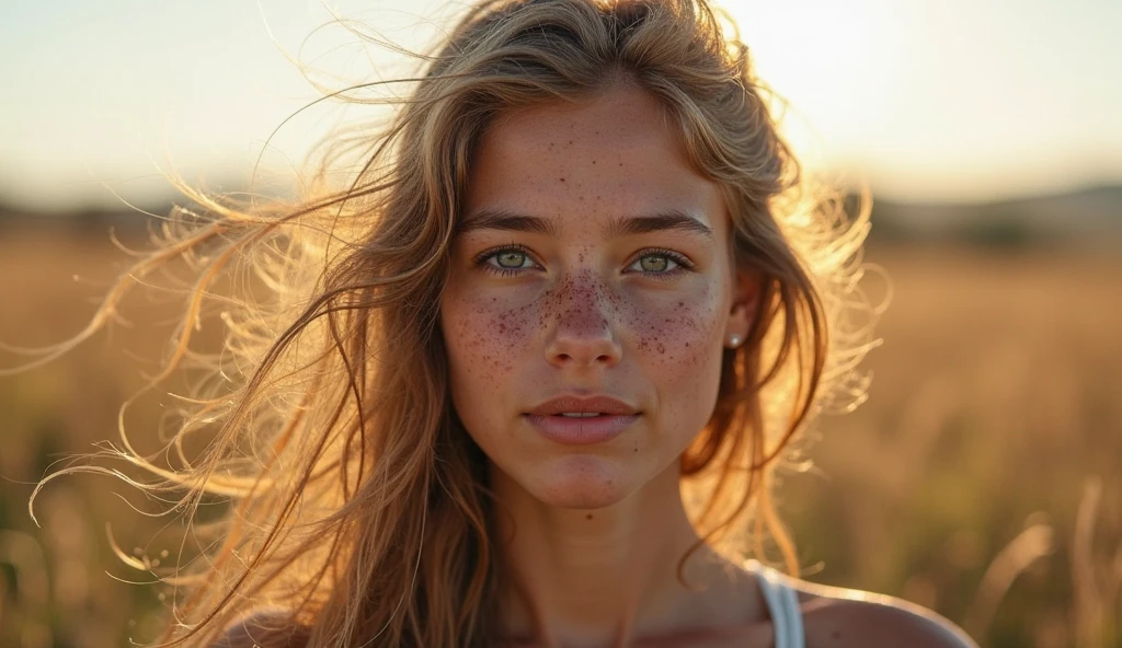 A beautiful photo of a beautiful 20 years old Dutch woman, full body, sideview, incredibly pretty narrow nose, fit, highly detailed face, highly detailed skin, freckles, brown hair, red hair, big hair, medium hair, 70's style hair, ponytail, brown eyes, perfect eyes, detailed eyes, detailed pupils, happy, slightly smiling, black bikini, on the beach, soft light of the sunset, soft natural light, hyperrealism, sharp focus, (masterpiece, best quality, ultra high res:1.2), (photo-realistic:1.3)