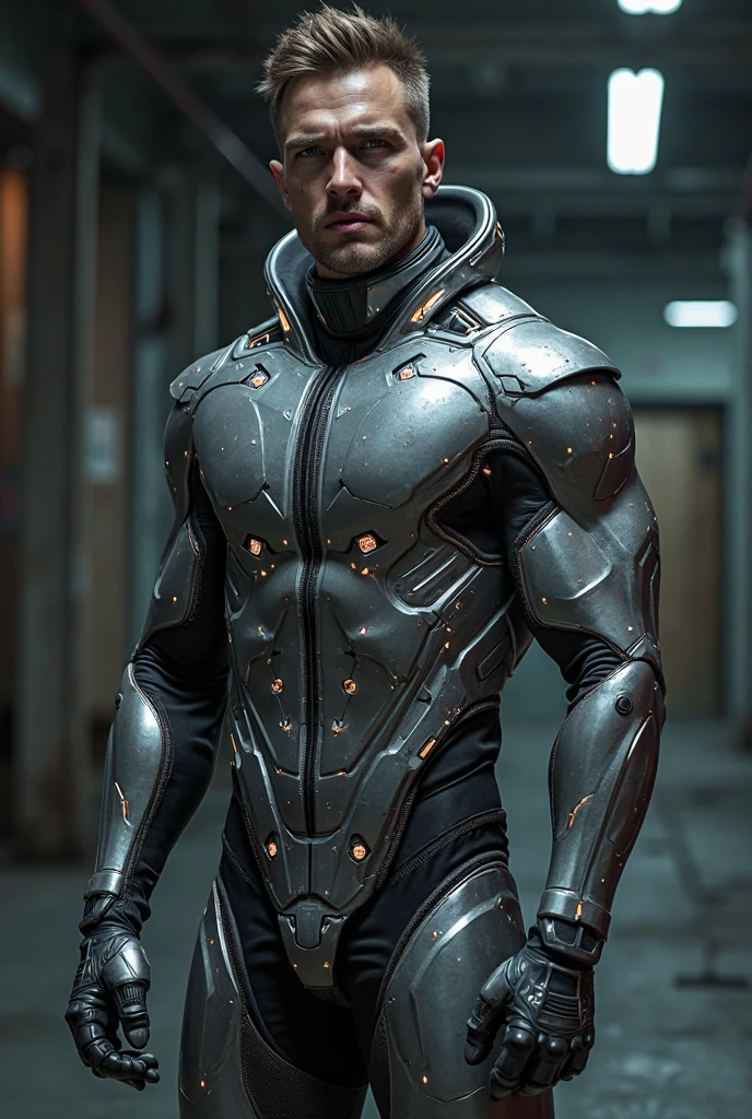(close-up:1.3) photo of a handsome man, face portrait, human-machine fusion, movie lights, Biomechanical cyberpunk, futurist cyborg emperor, Add lightsource to front, ray tracing, epic lighting, ((mechanical wings)), mechanical parts, mechanical futuristic armor, angelic light, (beard), large pectorals, puffy nipples, futuristic factory background, (mouth open:0.5), best quality, detailed background, depth of field, intricate details, 8k, dynamic pose
