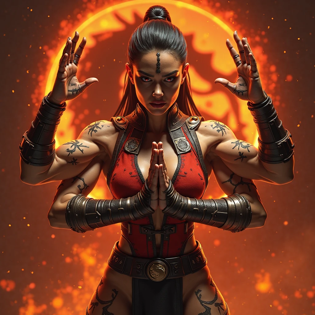 Buddha in an Iron Man mask meditating in a Hindu temple next to a young tantric priestess with loincloth tattoos and percings --auto