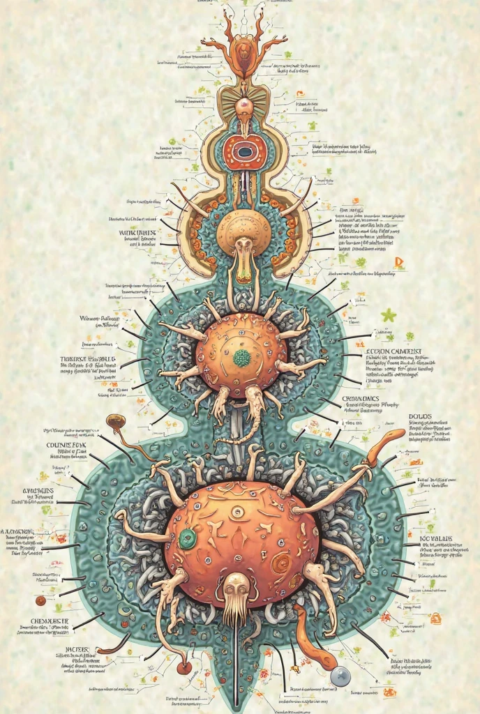 Draw a hand painted diagram of mitosis cell division with labeled main parts