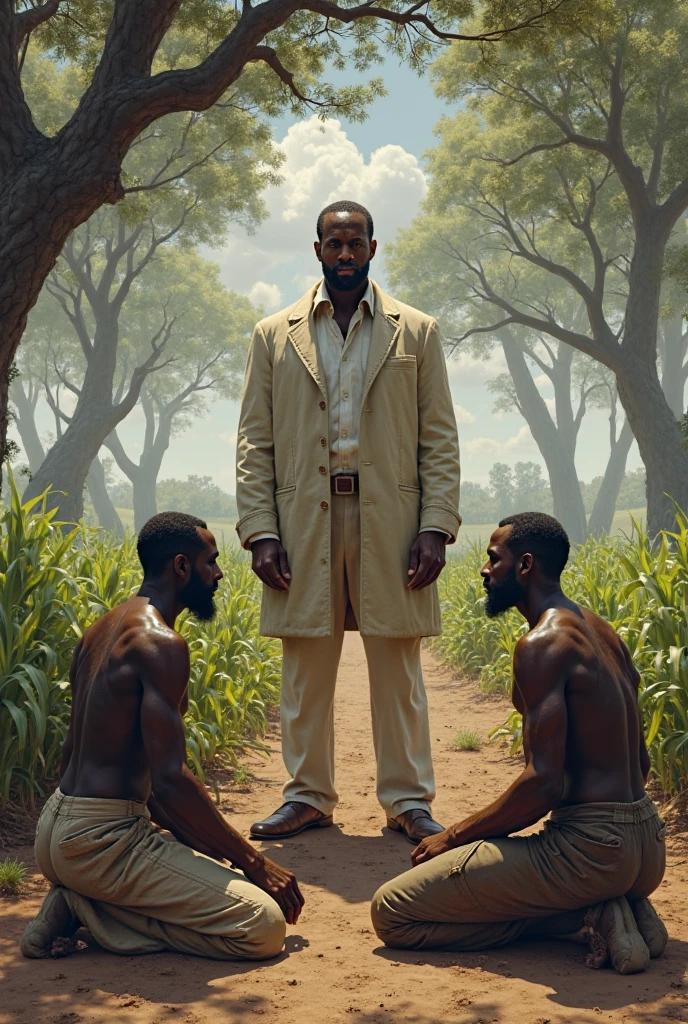 The bard (Short haired black man), tries to converse with the local natives (indigenous people wearing wooden masks)