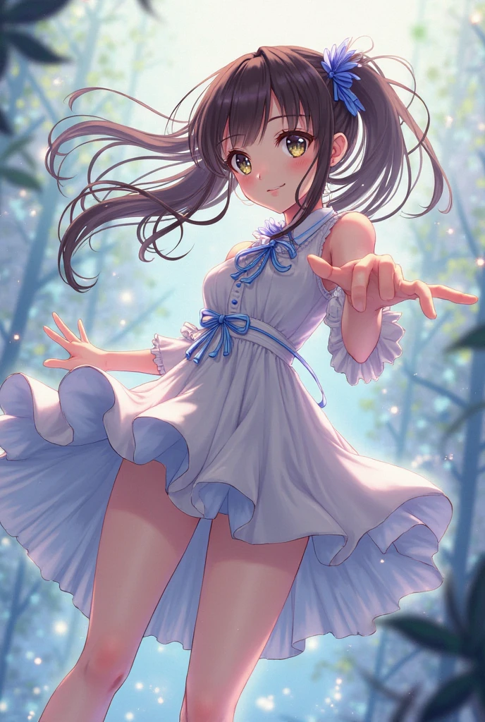 masterpiece, best quality, highres,1girl,<lora:custom_udon-v2.1-000008:1.0>simple background, blurry background, ballet slippers, tutu,frilled dress,(see-through skirt:1.4), straight-on, cowboy shot, smile,closed eyes, v-shaped eyebrows, bangs,ahoge, heart hair ornament, white legwear,pantyhose,sheer tulle, wind lift, skirt lift, dancing, <lora:ballet:0.75>