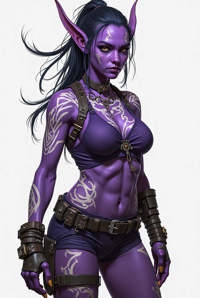 masterpiece, best quality, 1girl, kalista, armor, barefoot, blue skin, colored skin, glowing, helmet, long hair, no pupils, ponytail, standing, solo, spear, night, cemetery background, huge breast, smile