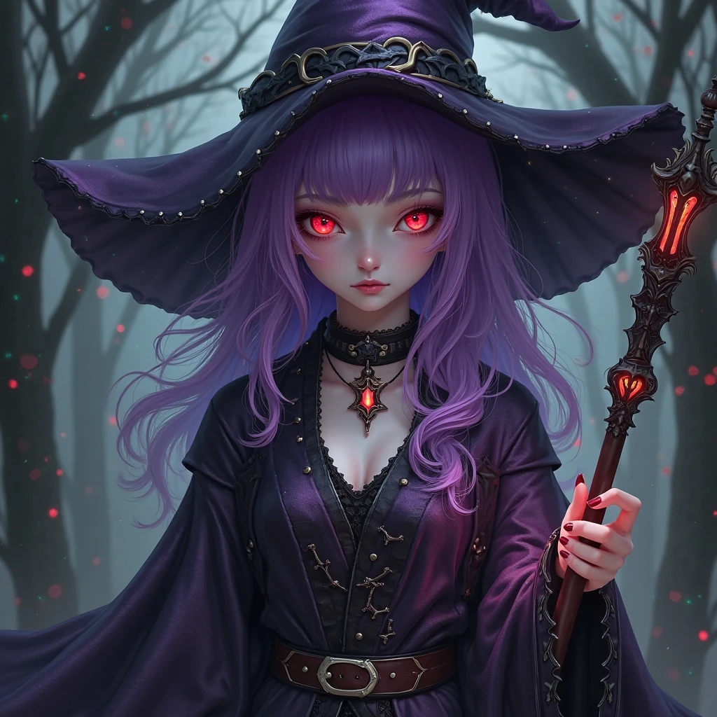 Eldritchtech, wraith, (masterpiece, best quality, photorealistic, beautiful and aesthetic:1.3), half body shot, 1girl, solo, scarry, angry looking, cruel, frightening, cooking soup, big glowing purple eyes, no pupils in eyes, empty eyes, dark hair, cut hair, ((purple skin)), evil smile from ear to ear, standing behind cooker, black witch hat, hands with spoon, cooking apron, hole in ceiling, ((cosmic sky in hole)), saucepans, soups, kitchen background, dark lighting, <lora:more_details:0.7>