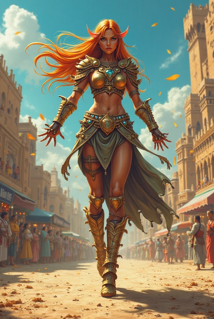 extremely detailed CG unity 8k wallpaper,masterpiece, best quality),(Sekhmet goddess, beautiful and powerful, confident, determined,(leather armor:1.2) with lion motifs, (golden eyes:1.3) surrounded by sandstorm/desert, (controlled explosion:1.2) in the background, dynamic pose, dramatic lighting, (embodiment of strength and war:1.2))