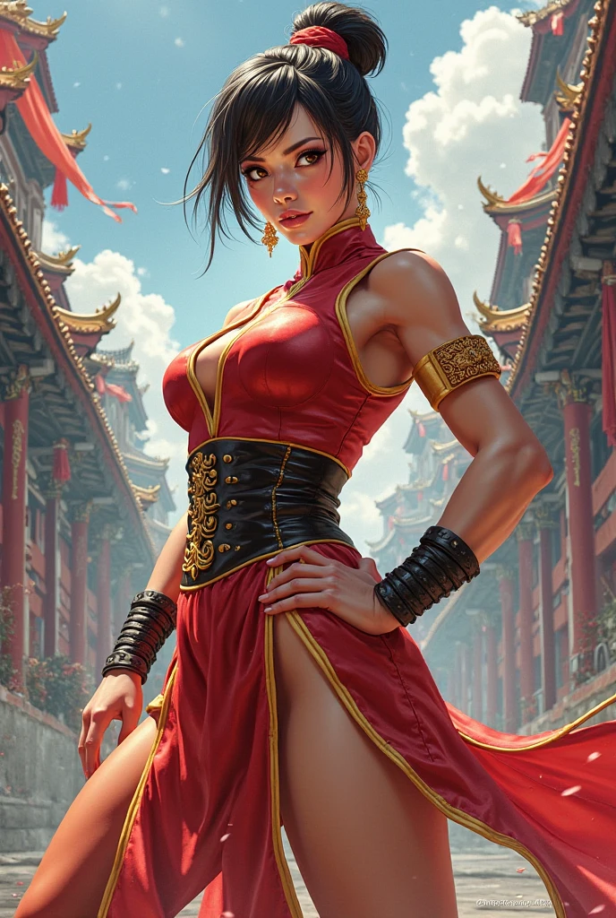 ((masterpiece,best quality)),wallpaper,HDR,high-definition,[[[[Intricate Details]]]],cinematic,photorealistic, Best quality,masterpiece,ultra high res,(photorealistic:1.4) 1girl,orange thong, weapon,sword,long hair,black hair,ponytail,pointy ears,dark skin,large breasts,white background,solo,blood,arm guards,night desert background,blood on weapon,looking at viewer,blue eyes,tabi,floating hairful body,red, orange, yellow, upper body, uchikake (wedding kimono),arms up,