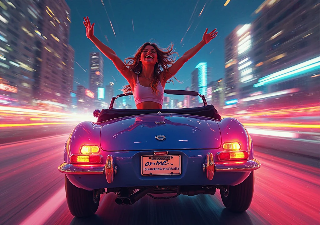 festively dressed movie star run away in panic from a fast moving yellow Mini Cooper at the Hollywood Walk of Fame at hot sunny day
