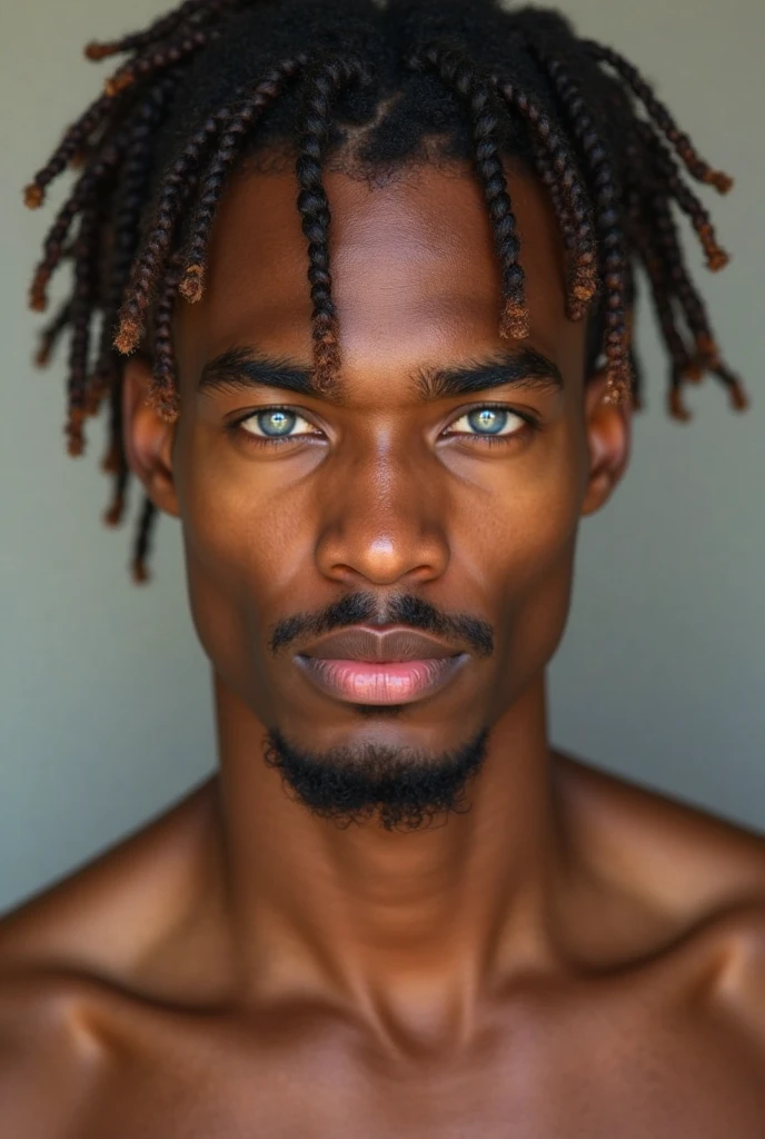 African male between 25 and 30 years old. Zulu warrior's gate. strong features. olhos grandes e brilhantes, thick lips, without beard and short hair. Stately. wearing no shirt. white background.