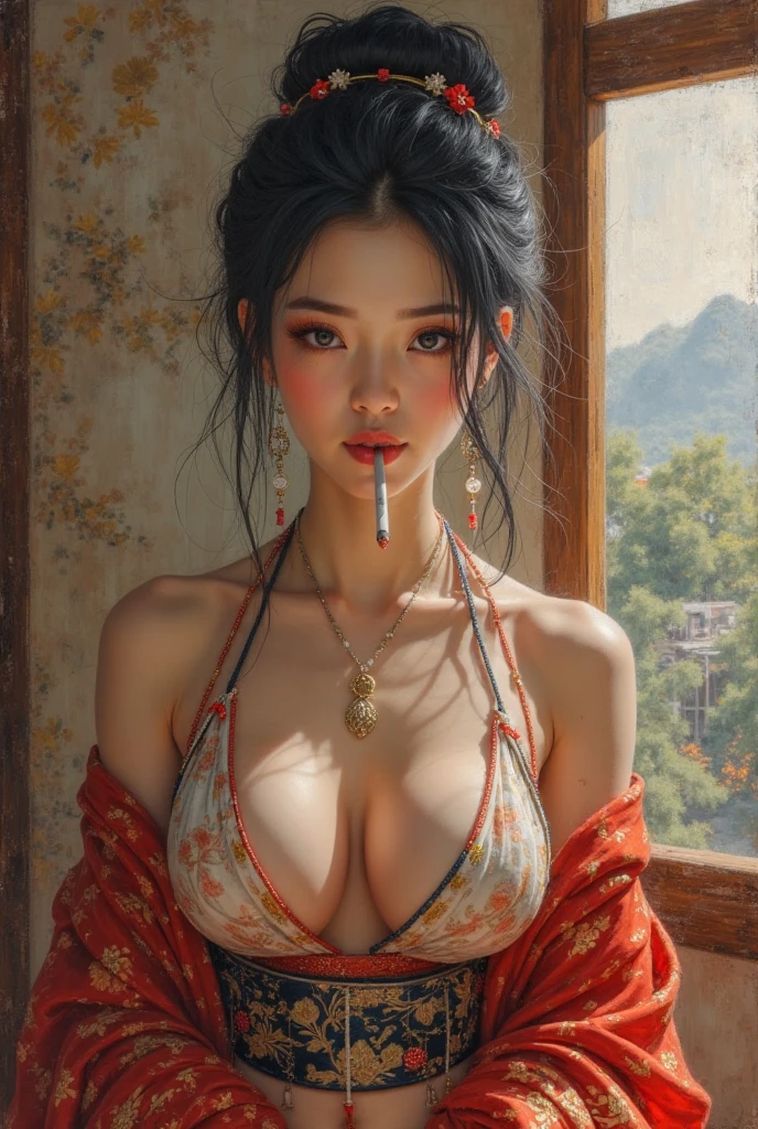 1girl,solo,japanese clothes,cleavage,kimono,photo (medium),brown eyes,lips,cosplay photo,floral print,looking at viewer,black hair,realistic,sash,shouji,lipstick,makeup,asian,sliding doors,upper body,brown hair,yukata,collarbone,smile,cosplay,tatami,no bra,long sleeves,short hair,obi,black eyes,red lips,open clothes,av idol,mature female,parted lips,nose,animal print,lying,breast press,print kimono,bare shoulders,long hair,flower,photorealistic,indoors,light smile,bangs,ponytail,underwear,open kimono,tile wall,parted bangs,head tilt,covered nipples,areolae,nipples,wide sleeves,mole,clenched hand,wet,hair ornament,pink lips,breast squeeze,on floor,lingerie,undressing,shadow,blush,hair bun,bikini,ninja,sideboob,against wall,white kimono,breast hold,tattoo,hair over shoulder,pose,