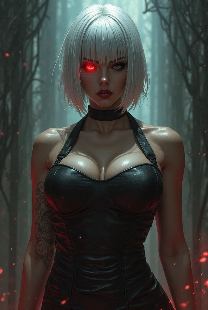 splash art, a quirky liquid portrait of a hauntingly beautiful dark werewolf woman, splash style of paint, Pixar style, Halloween colors, hyper detailed intricately detailed, fantastical, intricate detail, splash screen, liquid, gooey, slime, splashy, fantasy, concept art, 8k resolution, masterpiece, melting, complex background, intricate detailed, dark colors, fantasy, concept art, digital art, intricate, oil on canvas, masterpiece, expert, insanely detailed, 4k resolution. women with short and long white hair, attractive beauty, 
works by Greg Rutkowski, elegance, dynamic lighting, spectacular lighting, high detail, 
digital coloring, 8k, erotica with a clear focus, big tits, porn models, stripper, full face, 
without underwear, full height, various hairstyles, bust, Phosphorus, Bright colors, Micro Bikinis, 
Thongs, Futurism, Hisako,grey skin,long hair,hair over one eye,black sclera,white pupils,
looking at viewer,scars,
red kimono with floral print,off shoulder,torn clothes,solo,
(sagging breasts:1.2),from below,
green aura,japanese village,night sky,leaning forward,
standing,
