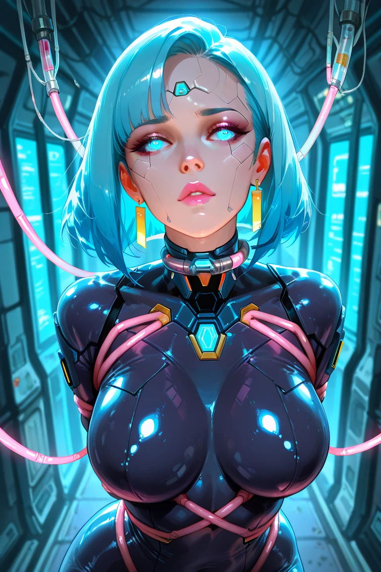 Extremely detailed CG unity 8k UHD QUALITY RESOLUTION WALLPAPER, Perfect masterpiece, award-winning image, official art, best quality, the most beautiful and sexy cyberpunk girl, , seductive, slutty, huge enormously gigantic tits, cleavage showing, tons of tattoos and piercings, cowboy shot, Harajuku-inspired pop outfit, bold colors and patterns, eye-catching beauty and composition, trendy and innovative rainbow colored hairstyle, vibrant makeup, long detailed eyelashes, futuristic Cyberpunk dazzling cityscape, skyscrapers, neon signs, LED lights, bright and vivid perfect color scheme, insane details, beautiful detailed face, blushing, intricate details, ultra detailed.