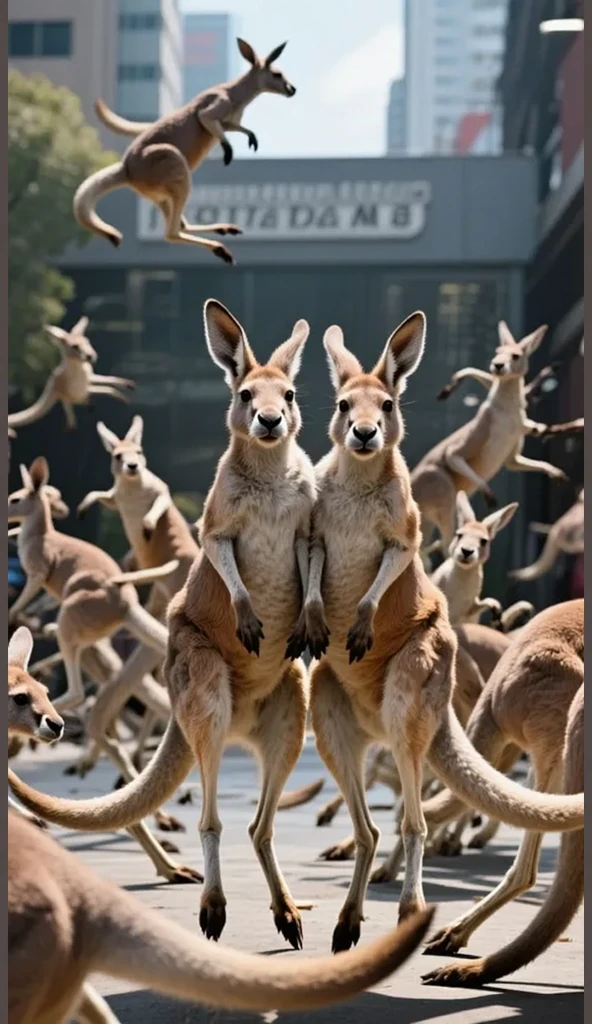 three kangaroos in diapers standing on their hind legs in a row, kangaroos, subject: kangaroo, subject : kangaroo, kangaroo, spy kangaroo, australian, in australia, australia, on a hot australian day, caught, aussie, trending ,, 🐋 as 🐘 as 🤖 as 👽 as 🐳, all mimsy were the borogoves, 6 pack