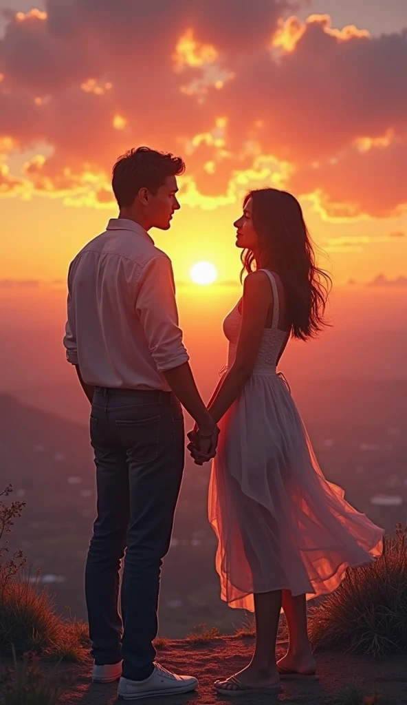 Pink Sky Couple beautiful silhouette Romantic Spectacular views