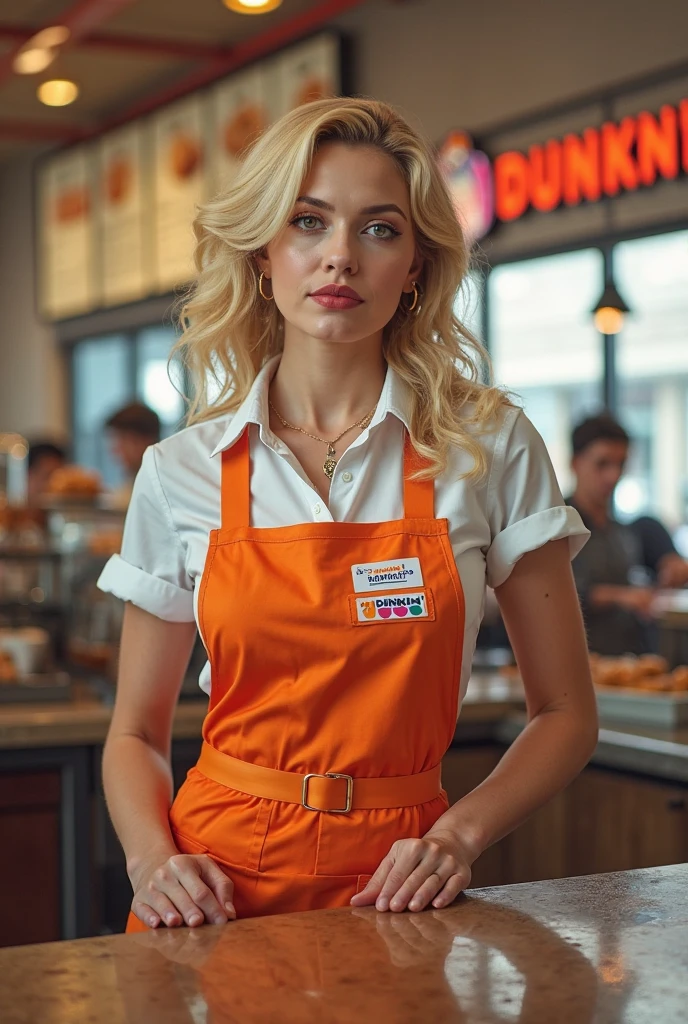(medium full shot) of (angelic young woman:1.1) waitress, french with curly blonde hair, bright green eyes, light skin, petite, wearing Floral print dress with a belted waist, sheer stockings, white flats, classic white waiter cap, holding a pen and order pad, smiling at the viewer, making an ok sign with her hand, .set in Games Area, Exciting section with carnival-style attractions such as ring toss and strongman competitions, colorful booths offering games of skill and chance, the cheers of winners and groans of losers filling the air, the tantalizing scent of freshly popped popcorn, the sight of prizes dangling enticingly from the booths , ,Masterpiece,best quality, photorealistic, amazing quality, very aesthetic, extremely detailed face,