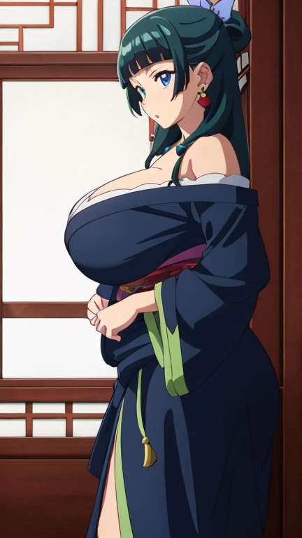 top quality (8k, high resolution, masterpiece: 1.2), Ultra Detailed, Anime art style, Dynamic Angle, Teen style,Low-cut服饰，Big Breasts，（Cleavage） (cheongsam, Off-shoulder, earrings, indoor,), Fine green hair, Detailed blue eyes, Complex hairstyle, Long hair , slim, Bright Eyes, young, Hair accessories, earrings, Half bun, Slightly dull bangs, Detailed lighting, Vibrant colors, （（Awkward, blush, charming, Close your eyes, ，with tears in eyes,open mouth， Saliva residue,The hem of the skirt is wet, Brushed,）Huge Breasts:1.5、Low-cut，Cleavage, Wide hips,Thick thighs）The Last Vision, Ultra-high resolution,4K,Super detailed, photography, 8k, HDR, high resolution, absurd:1.2, Kodak Portrait 400, Film Grain, Blurred background, Bokeh:1.2, lens flare, (Energetic_color:1.2),Professional photography