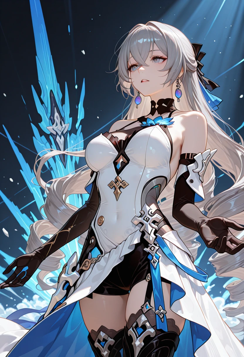 whole body、Blue and white ice witch, Ultra-detailed paintings by Muki, Deviantart Contest Winner, synchromism, Angular, Detailed, Androgynous