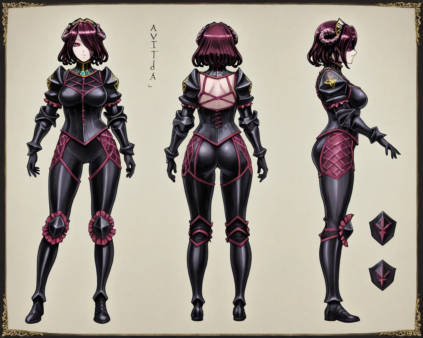 A closeup of a woman and some other poses,cutesexyrobutts, black haired woman with short short bob cut, bright blue eyes, pale skin, vampire, pointed ears, muscular!, fit body, gynoid body, sweaty body, perfect body, fit body, abdomen, big breasts, chubby butt, prancing ass, prancing butt, full body concept art, detailed full body concept art, Cushart Krenz Key Women's Art, Masamune Shirow style, Yusuke Murata style, Ilya Kuvshinov, Oppai proportions, Leotard costume, official character art, uniform, full body concept, (best quality, masterpiece) a cute chibi girl,