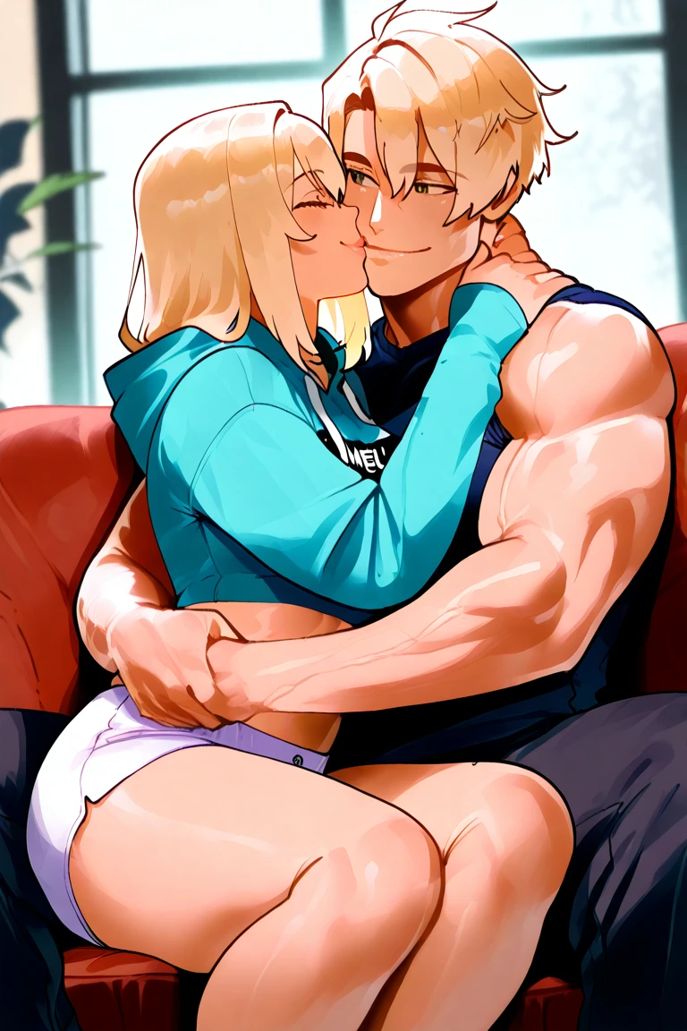 Blonde blue-eyed beautiful girl２people、lesbian sex,full color,(Full Color)(Full Color)Orgasm facial expression、Very sweaty、Standing with a dildo on、He lifts one of his legs and moves violently from behind.、