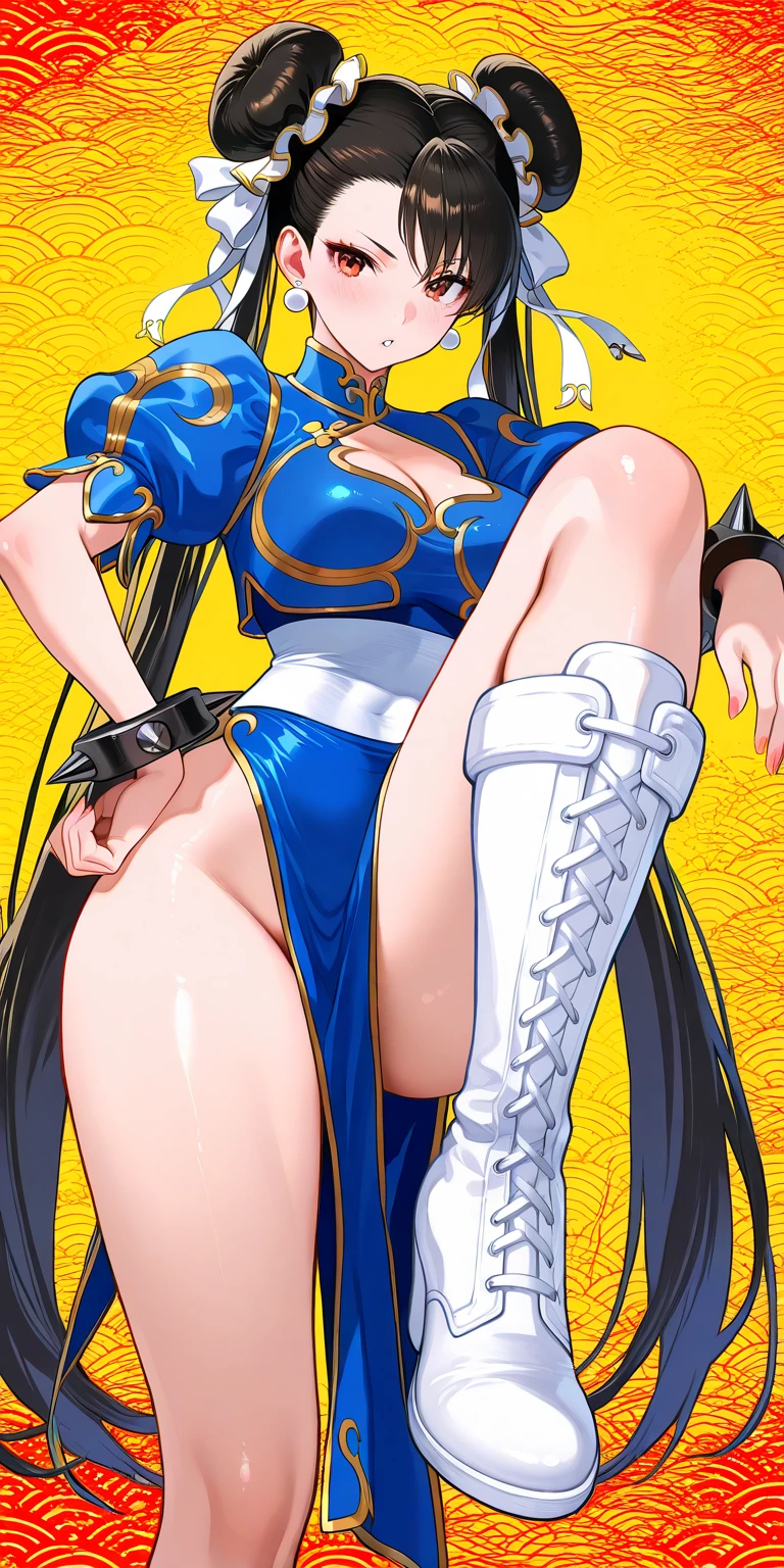 Beautiful girl Chun-Li in long-sleeved Chinese clothing(1 person) Exposing the nipples
