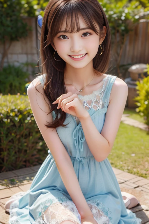 (Highest quality), (Beautiful 14-year-old junior high school girl、Japanese girl), (Moisturized lips), Narrow eyes, double eyelid, Delicate clavicle, Flat Chest , underdeveloped udder, Excited expression、Ecstasy face,Sit on the floor with your legs spread, Professional Lighting, (Petite figure), (Sunburned skin: 0.2), Full body photo, Full Body Focus、A fine honor student、Slender body、(She&#39;s completely naked under her navy blue blazer uniform.:1.5)、Boyish ultra-short hair、Stylish white bedroom、Ribbon on chest、Sweep all your hair back、Completely naked、Lifting up the skirt、You can see inside her skirt、
