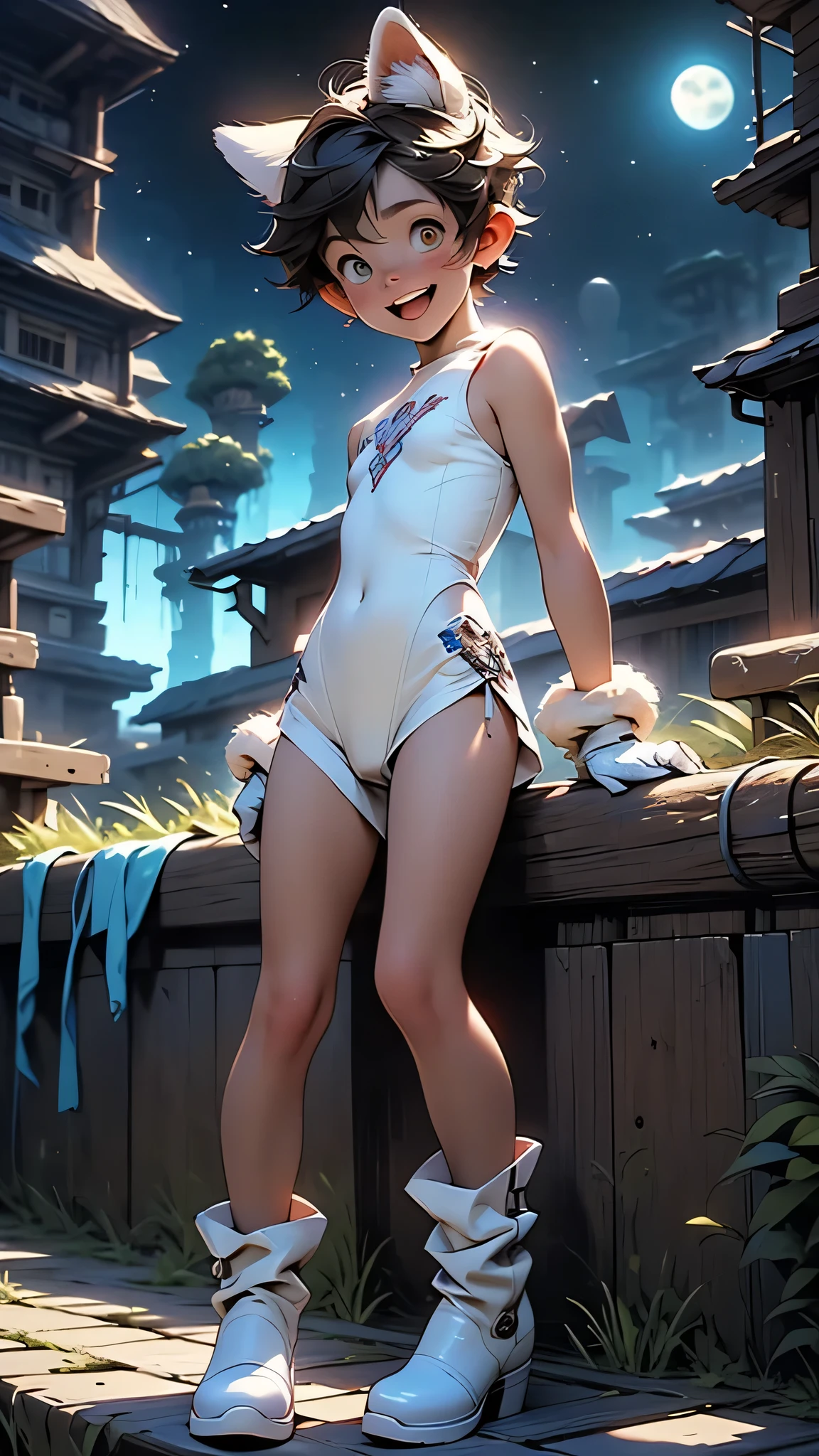 girl、、Bink、leotard、whole body。blue eyes、Gray Hair、functional、Seductive pose、front、noon、Outdoor、garden、Beach、No cat ears。