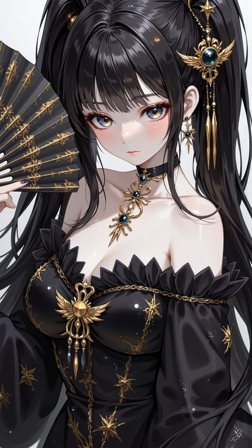 scarab, girl, bikini, upper body, witch hat, (detailed face shape: 1.2), (middle chest), (cleavage), (thigh belt), long hair, asymmetrical bangs, tarot frame, portrait centered, ( No weapons), (bouncing breasts)