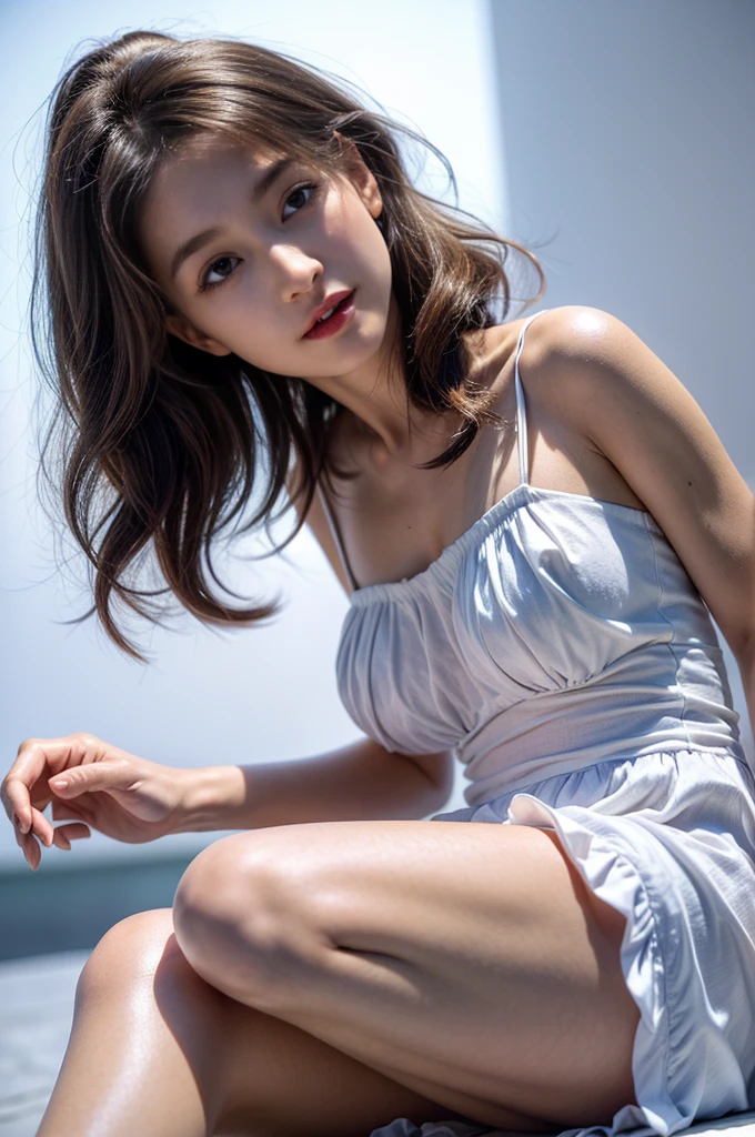 ((Highest quality, 8k, masterpiece: 1.3)), sharp: 1.2, Perfect Body Beauty: 1.4, ((Layered Hairstyles, Small breasts: 1.0)), bed, ((Small face)), ((Sideboob)), ((Side angle)), (((ponytail))), ((Five Necklaces)), Earrings, ring, Bracelet, (Hair Accessories), ((See-through dress)), ((Beautiful young teenager woman)), ((Straight nose)), (Eyeliner), Armpit Hair, Bristles, ((Beautiful Skin)), Feminine curvaceous figure, (((Spread your legs and increase the depiction of your crotch))), Wavy Hair, Beautiful attention to detail, Super detailed, Highly detailed face and skin texture, fine grain, double eyelid, Black Hair, Big Ass, Lower Body, Thighs, (((Skinny))), Wet and shiny lips, smile, Blushing, Get a grip on your body, ((Anatomically correct human body)), ((Crisp body shape)), Protruding skeleton, Raised hair, A face without nasolabial folds, Leaning back