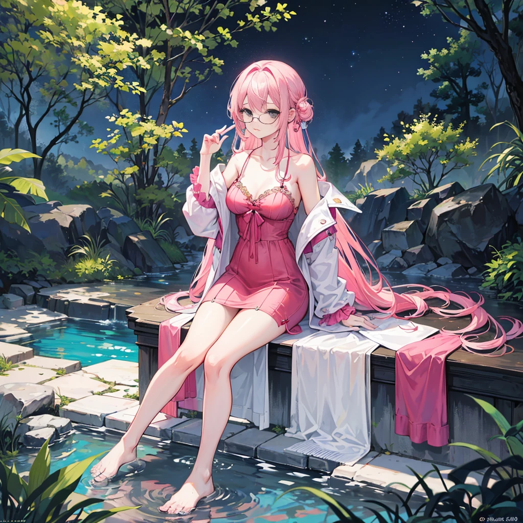 (best quality, high resolution, realistic), detailed, bright colors, lace, Pouting, long eyelashes, sparkling skin, lustrous Some hair, heart shaped pupils, pink hair, tongue sticking out.. Sex costumes, chest tattoo, Photographed from a distance, Areola cover, small thighs, ashamed, detailed 전신 4K, See all, looking from a distance, spread your legs , lingerie swimsuit, spilled clothes, Slobber, Immerse yourself in water, Perforated nipples, small thighs에 낙서, , fell into swimming pool, full body view, large swimming pool, Hole swimsuit,Full, large breasts, runoff, Hair is wet, , biting my lip, Wipe it's eyes, Shameful appearance, Mild atmosphere,Genshin,yae miko,yae miko,Genshinyae miko