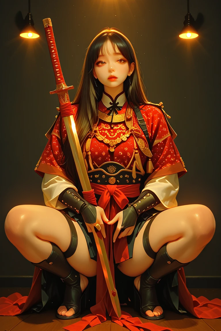 best quality, masterpiece, cinematic lighting, intricate, cinematic detailed background, detailed face, full body, (outline:1.2), (popart:1.3), lineart,
1girl, sitting, (samurai:1.2), skistyle,
<lora:aoi_14:1>