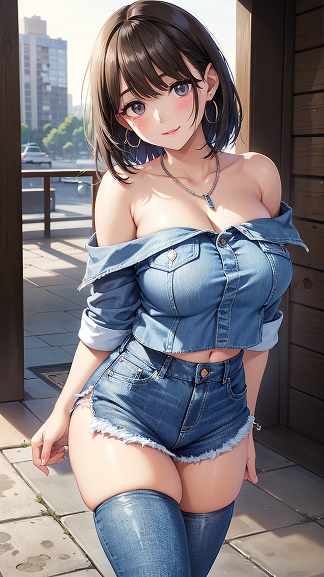 Adult、sexy、lady、orgasm、麗しい顔だちなジャパニーズスーパーlady、Inducing puberty just before puberty, outdoor summer, nipple erection induction, tight 7/8 length jeans showing the lower abdomen, black hair, 37 year old Japanese model, erect penis inducement pose, standing alone, 37 year old woman, bra、High-end penis seduction high-end repair figure solo pose、Very short hair boyish style、Nude Tension Nude Cool Beauty 37 years old Loose Adult Bra