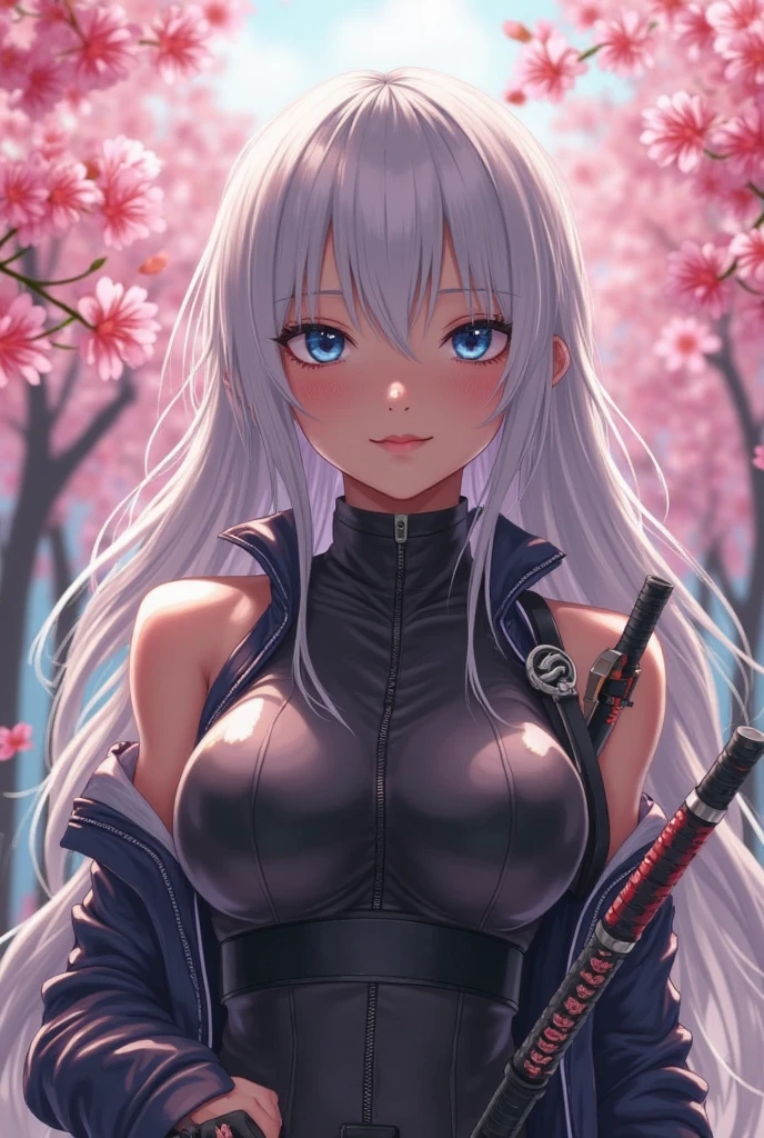 (((masterpiece))),(((Highest quality))),((Very detailed)),(shape),(Dynamic Angle), ((floating)),(paint),((Disheveled Hair)), (alone),(((The skirt is flipped up and the underwear is visible))), ((Girl in black coat)), (((Detailed anima face))),((Beautifully detailed body)),collar,Expose your shoulders,(((Mysterious and sparkling blue eyes)))Gray Hair, ((Colorful Hair)),((Striped Hair)), Beautiful attention to detail,(Gradient color eyes),(((Colorful eyes))), (((background))),(((High saturation))),(((Surrounded by colorful splashes))),(((Standing in front of the cherry blossoms in the night view))),,((Holding a sword))