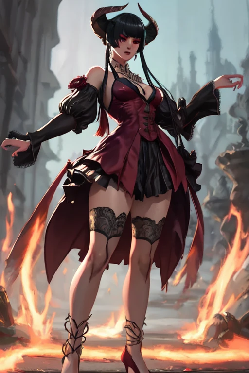 score_9,score_8_up,score_7_up, source_cartoon, source_furry, furry girl, wolf, black hair, punk hairstyle, huge long spiky ponytail, anime style, small breasts, red eyes, ((princess tiara, deep red frilly ruffled dress, one shoulder off)), high quality, detailed body, detailed eyes, detailed face, masterpiece, glistening body, detailed body fur, best quality, two tone body, gray fur, clear gray fur, perfect lighting, perfect shadows, perfect eyes, perfect hair, perfect face, gorgeous body, skinny, glowing red eyes, speed lines, motion blur, solo, smirk, fantasy background, ((torn clothes, damaged dress)), navel, full body, feets with three toes, 3 toes,