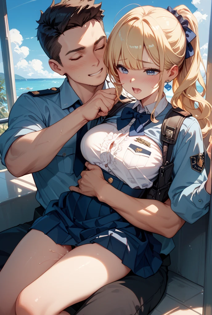 One old man giant race admiral and one young venus moon girl human race, anime, age gap, age difference, giant tall size, old man 70, long beard white, hat admiral, face smile, hairy body, naked, big long penis erect, cumming, he carries his girlfriend strongly with both hands, kissing mouths loves, ass fuck positions, sexy young girl 18, size tiny and slim, hairstyle blond, face embarrassing blushed, in comfort sitting position for sex, one old man, one young girl, naked, nsfw, on night city.
