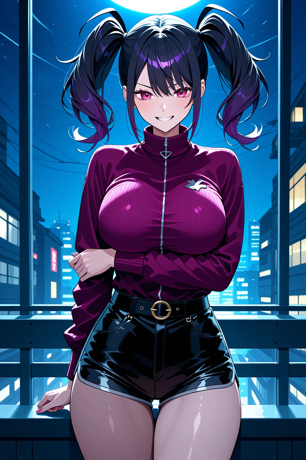 uma pintura digital da Re-l Mayer, References to anime ergo proxy, synthwave, neon, neon brilhante, coxas grossas, cintura fina, sensual, nsfw, pouca roupa, erotic art, anime, roupas rasgada de batalha, extremamente sexualidade, corpo suado, NSFW, seios grandes, bunda grande, HD, 8k, Alta qualidade, detalhes, corpo perfeito, destaque o corpo, detalhe no rosto perfeito, Detail in the background