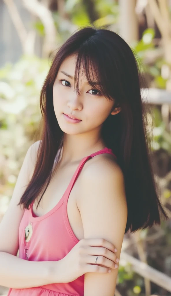 Face Focus, Portraiture, Glowing black eyes, Feminine style, One Girl, asymmetrical bangs, bangs, Black Hair, goodid, good, looking at the camera, smile, night, city, Bob Hair, abdomen, Red lips, shirt, alone, Are standing, goodid, Upper Body, underwear, pink underwear, Perfect body line, beautiful kubire, beautiful, Mischievous face