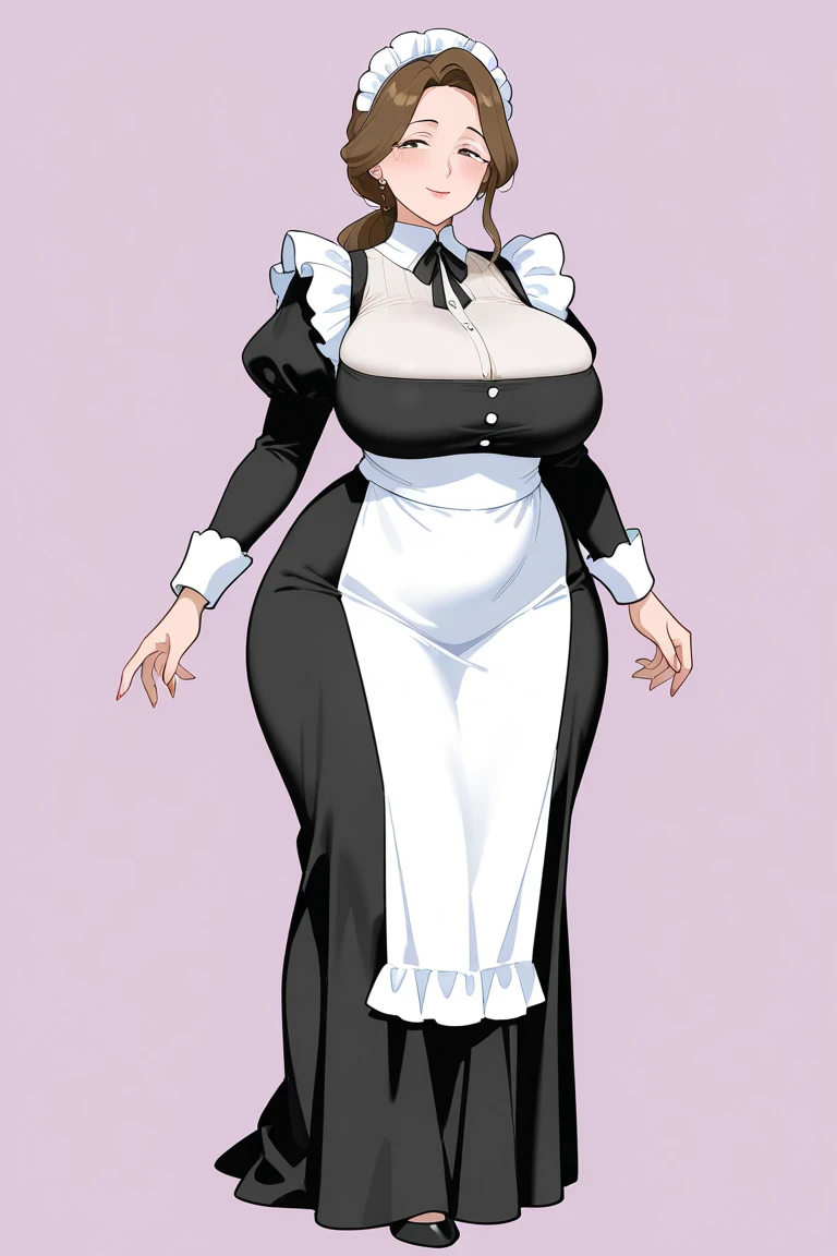 (masterpiece, Highest quality:1.2), One Girl, alone, whole body, Big Breasts,, Brown Hair,Big Breasts, Brown eyes, Mature Woman, ((Character design sheet)),((rough sketch)),((Vulgar)),Thick thighs,One girl,((Between the breasts)),Pussy juice,Wearing a maid outfit,milking