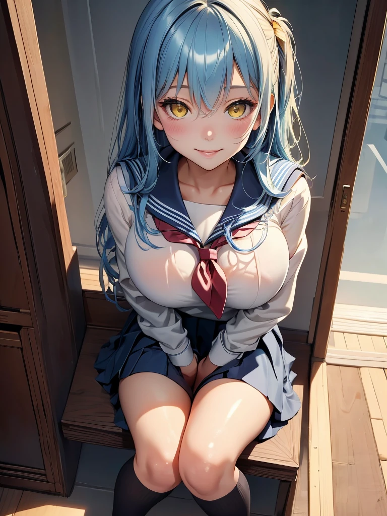 masterpiece, best quality, HD, 4K, Ultra-high resolution, Extreme Detail, Super detailed,
beautiful eyes, beautiful hair, Beautiful side, beautiful skin,dutch angle, Authenticity, Faruzan , green eyes,school uniform, serafuku, pleated skirts, Sailor's neck, white shirt,Wet clothes, big breasts, thigh, Sit cross-legged towards the viewer,arms in front spread arms, ahegao, blush, ashamed, bed, pov,
