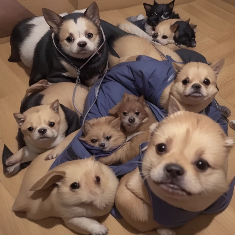 Araffe Japanese model，Surrounded by many toy poodles,