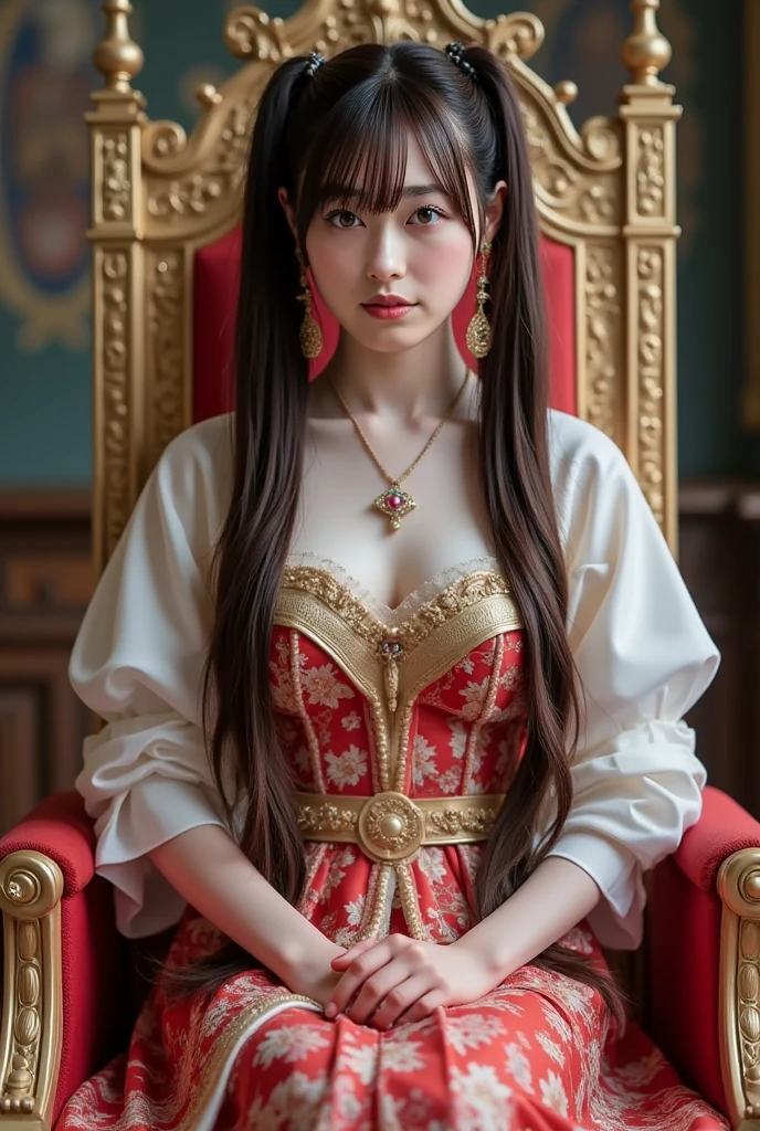 A woman in a red coat sitting on a chair with a dragon, popular on ArtStation Pixiv, detailed anime artwork, detailed digital anime art, complex gorgeous anime CGI style, guvez on pixiv art station, guvez on pixiv, anime fantasy illustration, detailed anime art, clean detailed anime art, detailed key anime art, red lip micro-open, nude