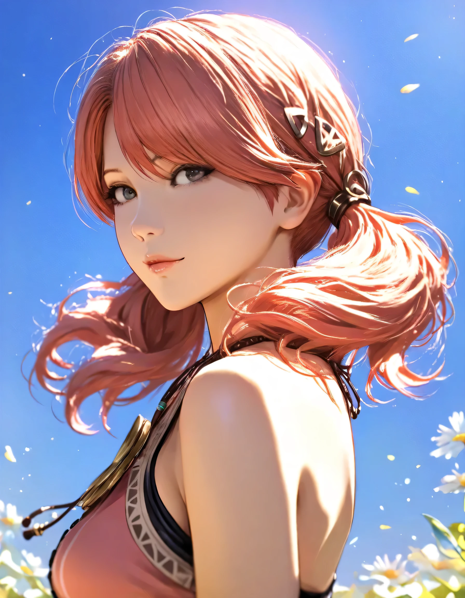 1girl, oerba dia vanille, fire emblem, year 2019, upper body, Fire Emblem Echoes, What Lies at the End, blue sky, masterpiece, high score, great score, absurdres, 16k, Ultra detailed, (photorealistic : 0.5)