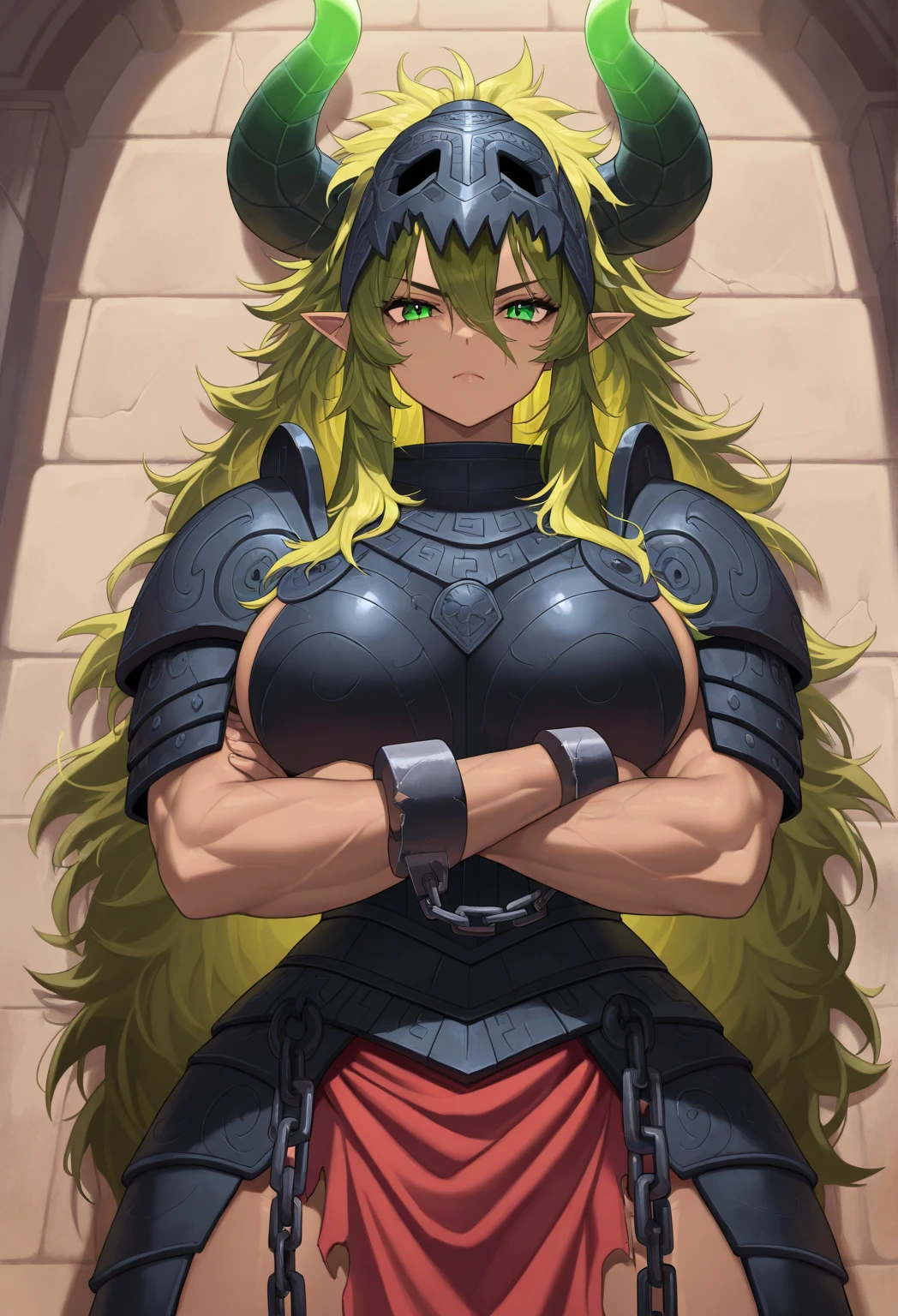 (warrior girl with big breast:1.2), cute, (armor, green dress, angry, open mouth), looking at viewer, (from below, from side:1), (curvy, thick thighs), very angry, sexy, (brown eyes, tomboy, thick eyebrows:1), (blonde wavy long hair:1.2), sky, sunlight,
(detailed ladscape:1.2), (dynamic_angle), (dynamic_pose:1.2), cowboy shot,
(masterpiece:1.2), (best quality, highest quality), (ultra detailed), (8k, 4k, intricate), (50mm), (highly detailed:1.2),
<lora:Hushabye_Style-20:0.75>