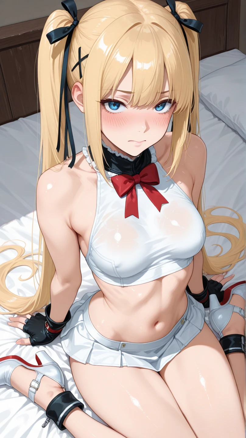 Shiny blond hair, very long hair, sophisticated haircut, ((((hair fully braided)))), ((small twisted braids)), thin and oval face, submissive, (((gagged))), ((((black tight corset)))), ((((tight skirt)))), cute and blushing 18 years old anime girl, look away because she is embarrassed and blushes, bright blue eyes, detailed face, detailed members, detailed arms, detailed hands, ((((sparkling diamond jewelry)))), tiara, ((makeup)), high heels, puffy sleeves, long gloves, long eyelashes, Girl lying, tied by ropes, shackled, can no longer move, tied tightly, very hard tied up with lots of ropes, hampered by so many ropes that she can no longer move, bound hands and feet, ropes tie his whole body, tied extremely tightly and forcefully to her bed by a lot of ropes, its limbs are strongly tied together by ropes, his torso is tied up with thick cords, her chest is so tied up with ropes that it sticks out, her legs are tied tightly with thick ropes, his hands are tied behind his back with ropes, she can no longer move her feet, her hands which are tied by thick ropes, she desperately tries to free herself, likes to be tied tight with big ropes, likes to be immobilized by big ropes, lying down, his hands and feet are strongly tied to the railing of his bed, his legs are pressed together and tied with ropes, its limbs are held vigorously by imposing ropes, her hands are tied securely behind her back by ropes, her chest is compressed by strong ropes, she is pressed against her bed and restrained by large ropes (shibari, arms behind the back:1.4), (hands on the back), (masterpiece, best quality) 1.5, 1girl, solo, (sexy, beautiful woman, perfect face, perfect eyes, perfect hands), samus aran, (shibari, arms behind the back:1.4), (hands on the back), Spread the legs, s' ((lie in bed by big ropes)), ((close up of the girl)), ((((lie in bed))))