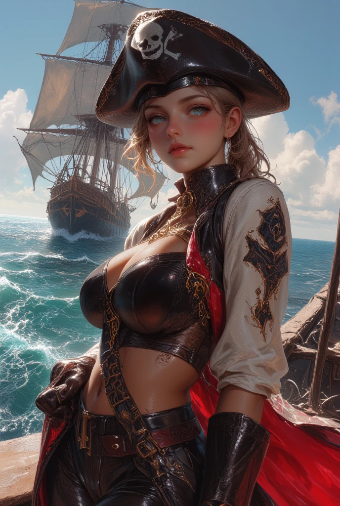 Original, full body photo looking at the camera, papel de parede muito detalhado, very detailed illustrations, (1 menina) , corpo feminino perfeito, olhos bonitos, (rosto delicado) , (seductiveexpression) , olhos, impacto,
Pirate hat, traje de pirata1.5, pirata, navio pirata, red-lips, por baixo1.2, quadris largos, volta1.3, luvas pretas,
(pele brilhante) , (best ilumination) , (detalhe super-complexo) , Unidade 4K, (CG super-detalhado: 1.2) , (8k: 1.2), octane rendering
Dynamic, Flutuante, brilhante, pintura original de League of Legends, Wide viewing angle: 2,
Pureerosface_v1