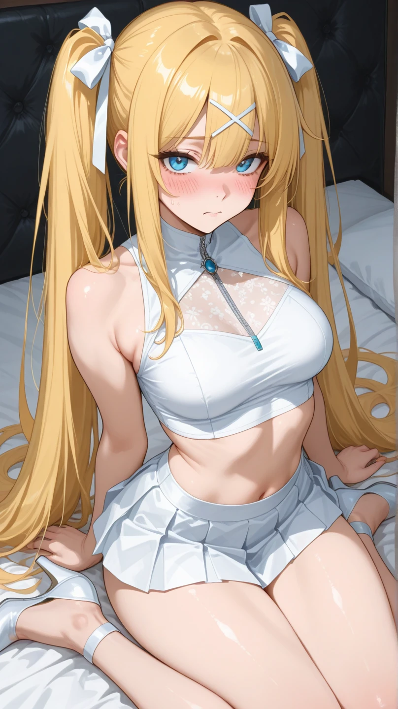shokuhou misaki、A Certain Scientific Railgun、blonde、Long Hair、Big Breasts、prison、One Girl、((White thigh-high socks))、(Long gloves) 、Spread your legs