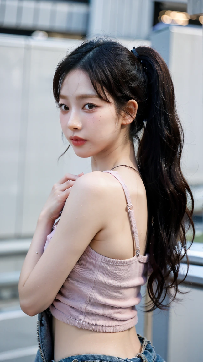 nikon RAW photo,8 k,Fujifilm XT3,masterpiece, best quality, 1girl,solo,realistic, photorealistic,ultra detailed,ultra detailed background,
outdoor, amusement park, colorful, joyful expression, long hair, ponytail, cute headband, looking back over shoulder, amusement park rides and attractions in background, night time setting,
iu1, <lora:iu_v35:1><lora:lightAndShadow_v10:0.6>