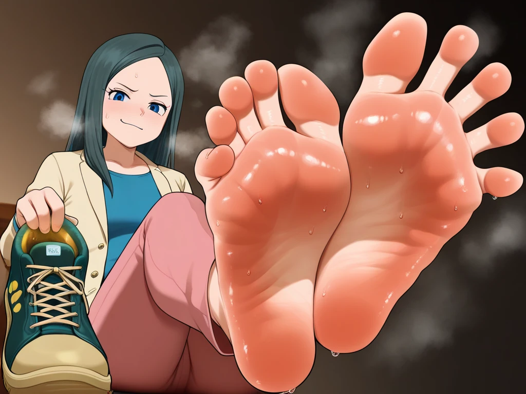  Detailed feet POV, Foot Art POV, Soft anime illustration, Big legs, Highly detailed anime, Center view from her feet, Digital anime illustration, Foot Art, High only, Digital anime art!!, Foot pose, sfw version, Digital Manga Art, only, Close-up of the sole of the foot, Sentai Heroine, Uchu Sentai Kyuranger, chameleon green, odor, Sweaty Feet