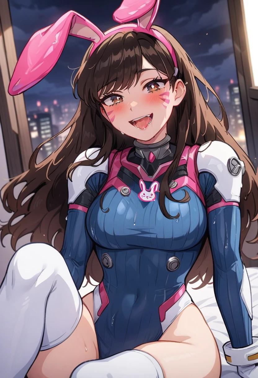masterpiece, best quality, standing, from below,
arms up, bunnysuit, bunny ears,
