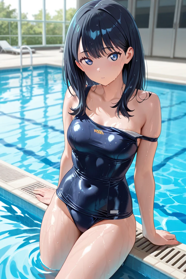 Transcendent Cute Girl, School Swimsuit, 25 Meter Pool, in poolside,NSFW